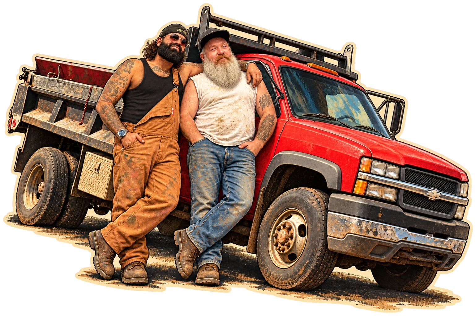 Illustrated Anthony and Harlin with the red truck